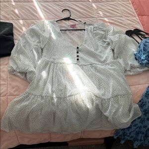 White Polka Dot Mini Dress with Black Buttons